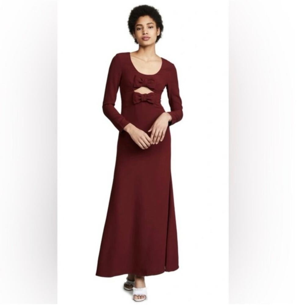 Staud Lido Womens Red Double Bow Cut Out Long Sleeve Maxi A-Line Gown Dress Sz 8 - Picture 5 of 11